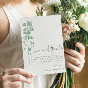 Minimalist Sage Eucalyptus Wedding Love Thanks Thank You Card