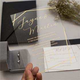 Modern Affordable Geometry Gold Acrylic Wedding Invitations Swal083