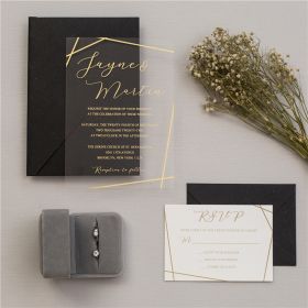 Modern Affordable Geometry Gold Acrylic Wedding Invitations CAX061