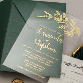 Unique Foliage Calligraphy Gold Acrylic Wedding Invitations Swal082