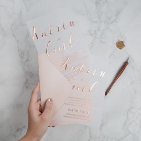 Modern Custom Rose Gold/Gold/Silver Foil Vellum Paper Wedding Invitations Swfi005