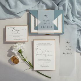 Modern Simple Calligraphy Wedding Invitation With Custom Vellum Belly Band Swi003