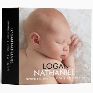 Modern Baby Photo Album - Black 3 Ring Binder