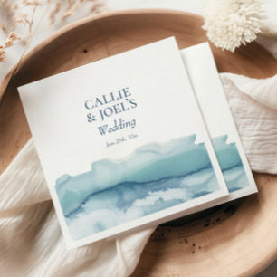 Modern Blue Watercolor Ocean Wedding Napkins