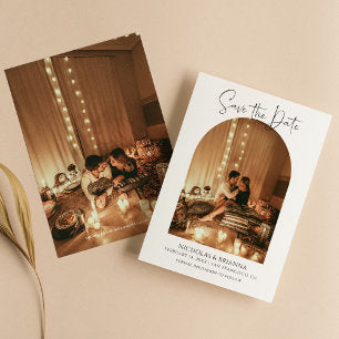 Modern Boho Arch Photo Minimalist Elegant Wedding Save The Date