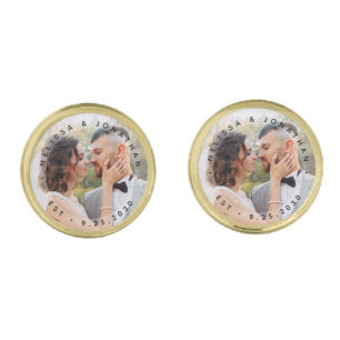 Modern Bride Groom Simple Photo Wedding Gold Cufflinks