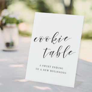 Modern Calligraphy Wedding Cookie Table Pedestal Sign