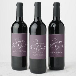 Modern casual script purple typography wedding wine label
