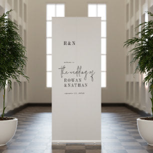 Modern Chic Black White Monogram Wedding Welcome Retractable Banner