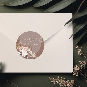 Modern Chic Bohemian Watercolor Floral Wedding Classic Round Sticker