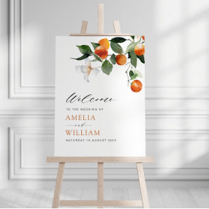 modern citrus oranges wedding welcome sign