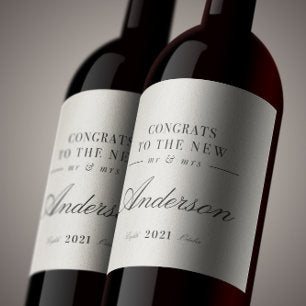 Modern classy typography Mr and Mrs wedding Champa Wine Label