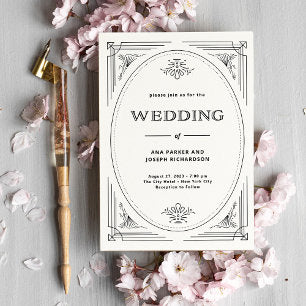 Modern Deco Elegant Black and White Wedding Invitation