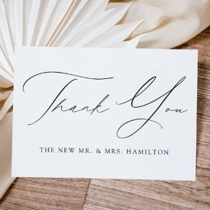 Modern Elegance Black Script Wedding Thank You Card
