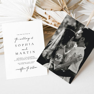 Modern Elegant Black & White Photo Wedding Invitation
