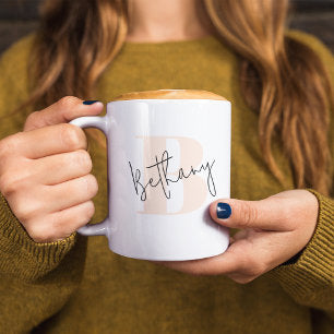 Modern Elegant Blush Pink Monogram Coffee Mug