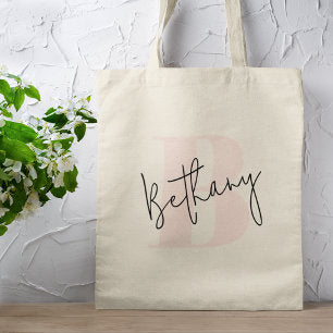 Modern Elegant Blush Pink Monogram Tote Bag