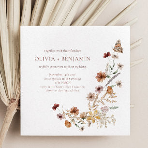 Modern Elegant Boho Nature Wildflowers Wedding Invitation