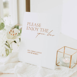 Modern Elegant Calligraphy White Open Bar Pedestal Sign