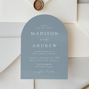 Modern Elegant Script Dusty Blue Arch Wedding Invitation