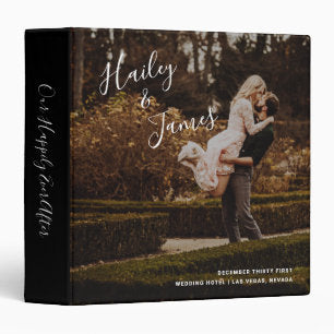 Modern Elegant Script Wedding Photo Album 3 Ring Binder
