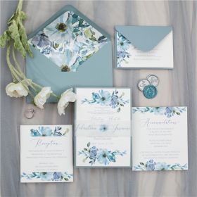 Modern Ethereal Light Blue Floral Wedding Invitation With Vellum Belly Band Swi065
