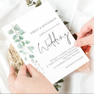 Modern Eucalyptus Elegant Script Wedding Invitation
