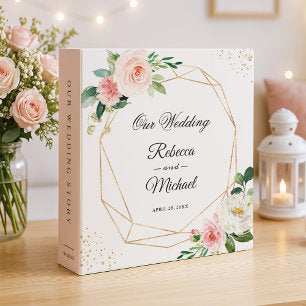 Modern Geometric Blush Pink Floral Wedding Album 3 Ring Binder