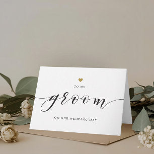 Modern Gold Heart to My Groom on Our Wedding Day Thank You Card