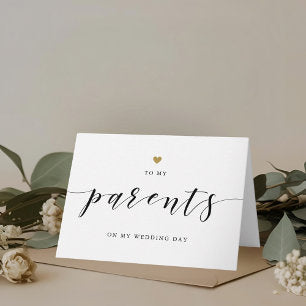 Modern Gold Heart to My Parents on My Wedding Day Thank You Card