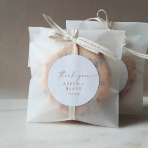 Modern Gold Script Thank You Wedding Favor Sticker