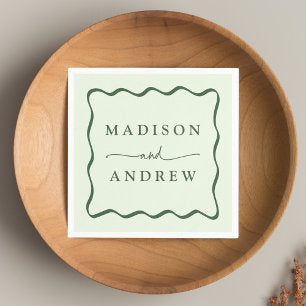 Modern Green Wavy Frame Wedding Napkins