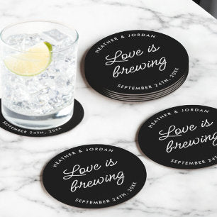 Modern Love Is Brewing Wedding Reception Round Paper Coaster