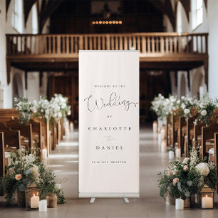 Modern, minimal, beige wedding Retractable Banner