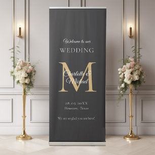 Modern Minimal Monogram Wedding Welcome Retractable Banner