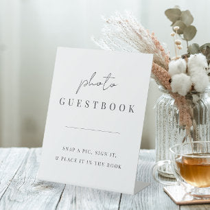 Modern Minimal Script Wedding Photo Guestbook Pedestal Sign