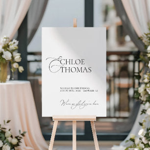 Modern Minimal White & Black Wedding Welcome Sign