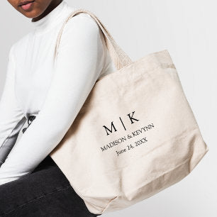 Modern Minimalist Monogram Wedding Large Tote Bag