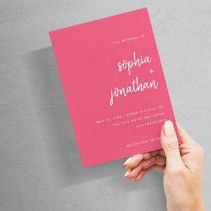 Modern Minimalist Script Magenta Red Wedding Invitation