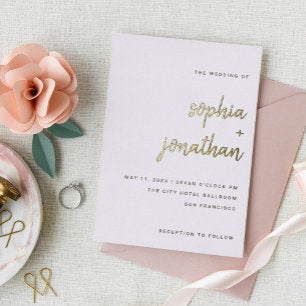 Modern Minimalist Script Wedding Gold Foil Invitation