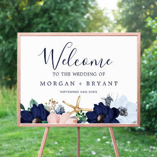 Modern Nautical Floral Wedding Large Welcome Poster