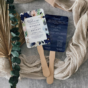 Modern Nautical Floral Wedding Program Hand Fan