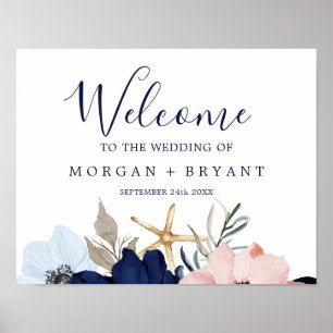 Modern Nautical Floral Wedding Welcome Poster