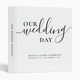 Modern Our Wedding Day Script Couple Wedding Album 3 Ring Binder