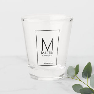 Modern Personalized Monogram and Name Groomsmen Shot Glass