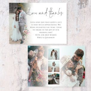 Modern Script 6 Photos Wedding Love Thanks Thank You Card