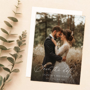 Modern Script Elegant Wedding Photo Save The Date