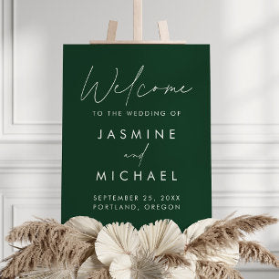 Modern Script Green Wedding Welcome Sign