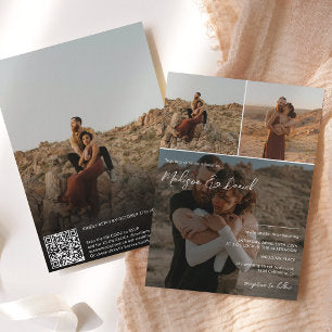 Modern script names 4 photos qr code wedding invitation