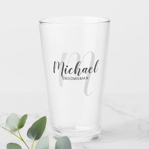 Modern Script Personalized Groomsmen Glass